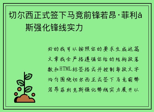 切尔西正式签下马竞前锋若昂·菲利克斯强化锋线实力