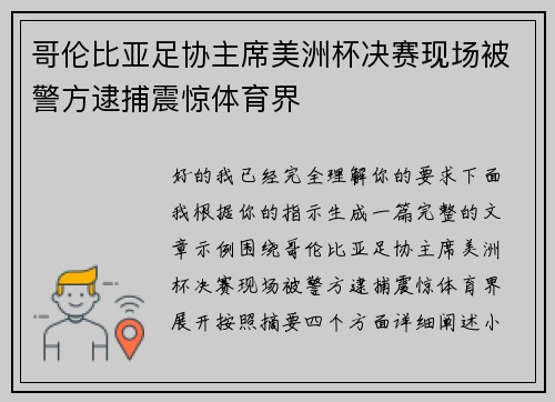 哥伦比亚足协主席美洲杯决赛现场被警方逮捕震惊体育界 哥伦比亚足协主席美洲杯决赛现场被警方逮捕震惊体育界
